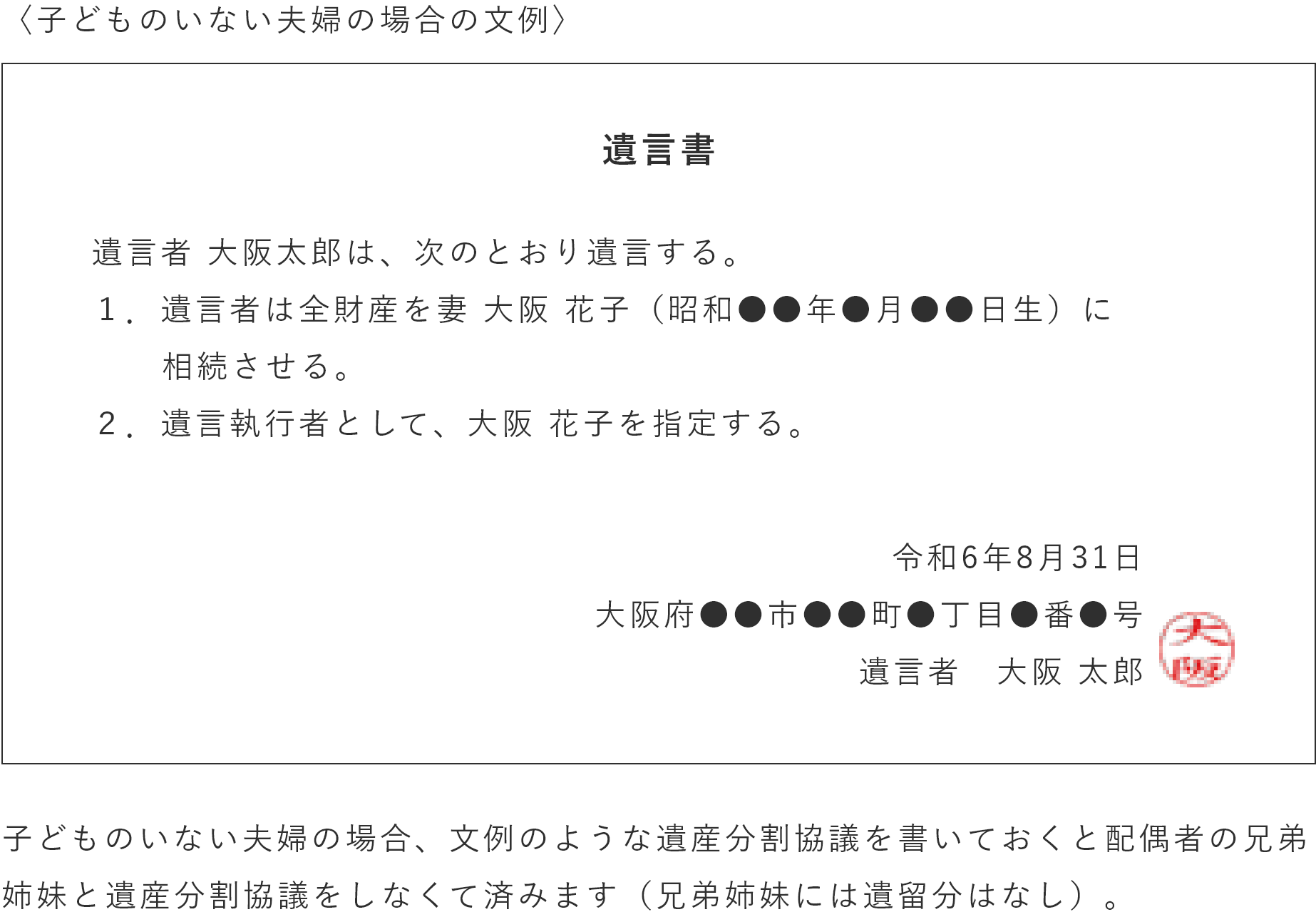 <子どものいない夫婦の場合の文例>