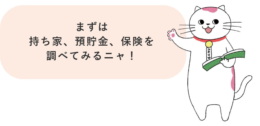 まずは持ち家、預貯金、保険を調べてみるニャ！